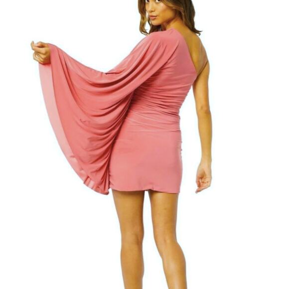 Misa Los Angeles Parvaneh Coral Pink Jersey One Shoulder Draped Mini Dress M - Picture 3 of 10